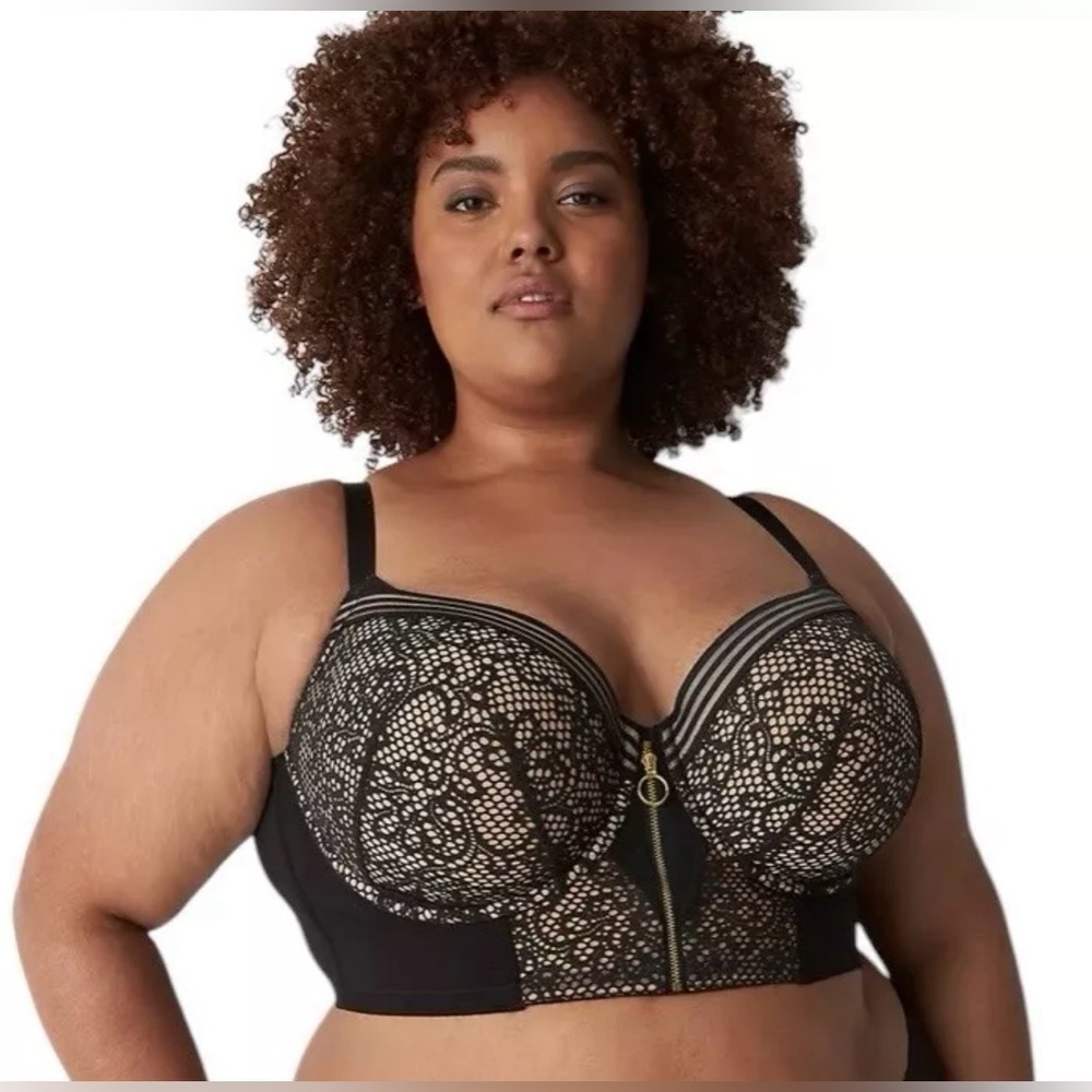 Cacique 46C Front Zip Bra Balconette Longline Black Lace⁠